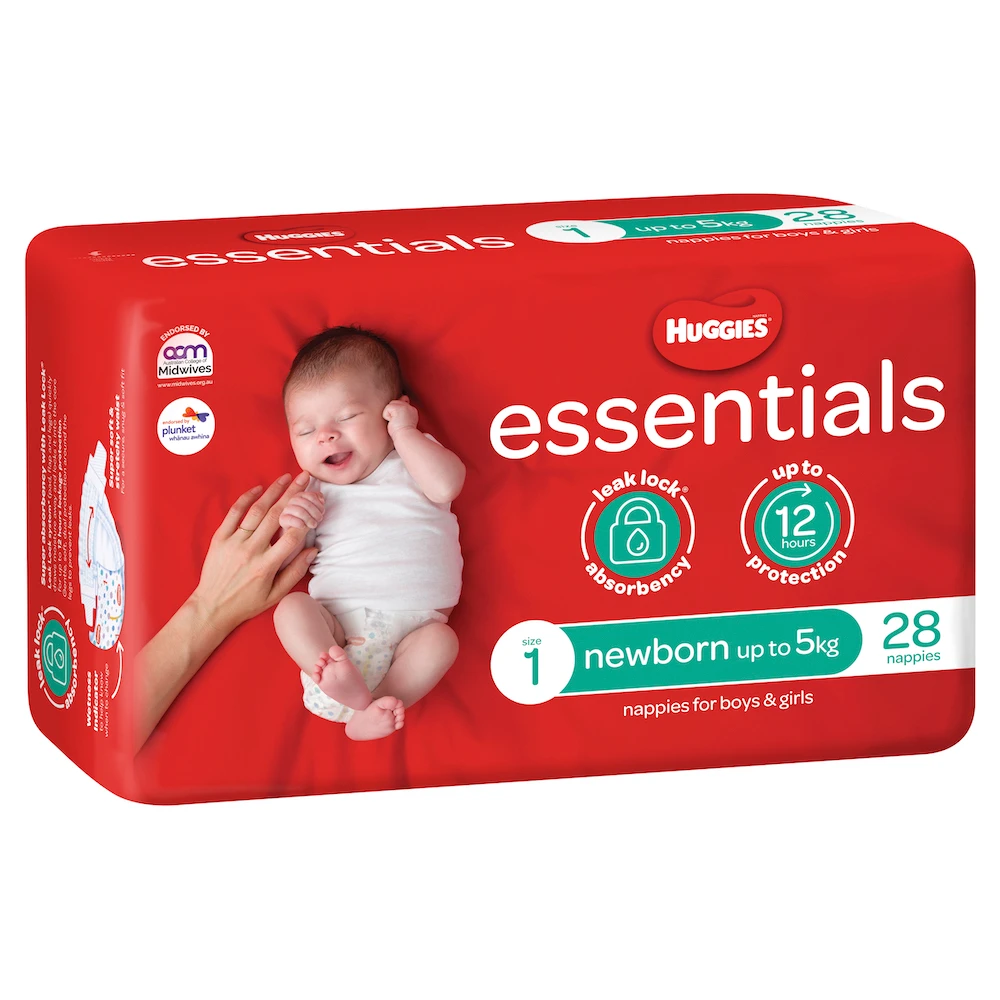 Huggies Essentials Nappies Unisex Size 1 Newborn (Up to 5kg) 112/ctn